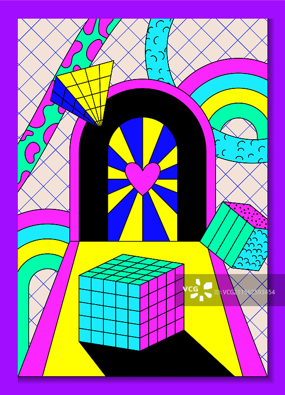 迷幻的迷离复古卡片超现实几何图形图片素材