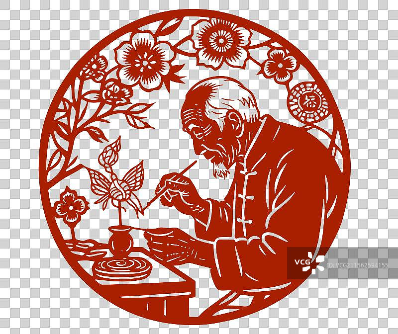 非遗糖画手艺人场景剪纸插画图片素材