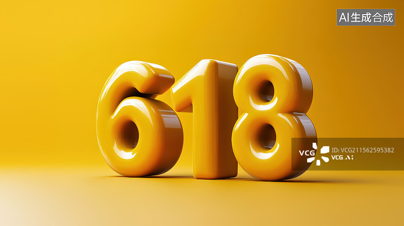 【AI数字艺术】3D渲染数字“618”，电商618年中大型购物节促销消费活动图片素材