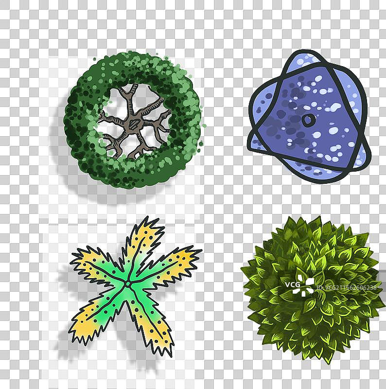 彩色图标中的树木俯视图设置图片素材