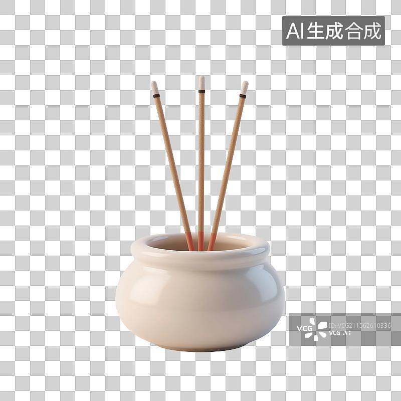 【AI数字艺术】3D渲染，中国风香炉，白色陶瓷香炉，清明节祭祀祭奠，焚香，沉香，香道，香文化，免抠元素图片素材