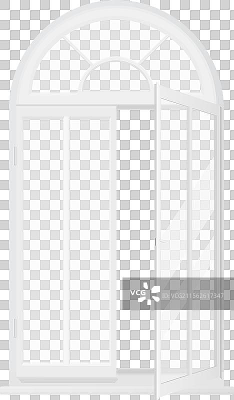 带有白色框架和透明拱形的3D窗户图片素材