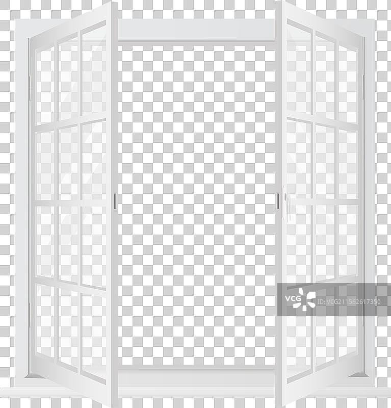 带有白色框架和两个打开窗扇的3D窗户图片素材