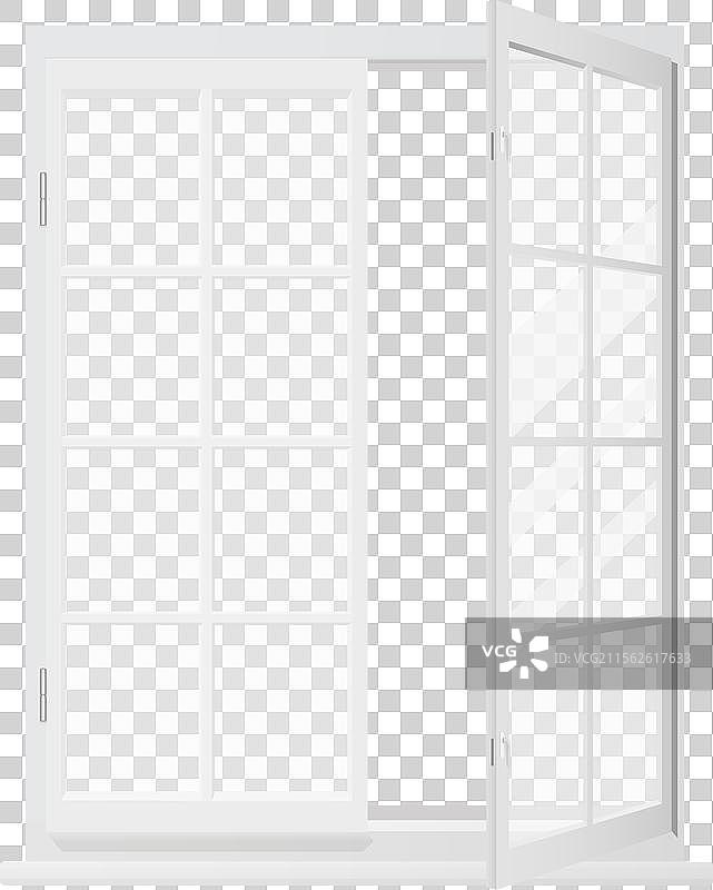 带白色框架的3D窗户，透明玻璃和一个图片素材