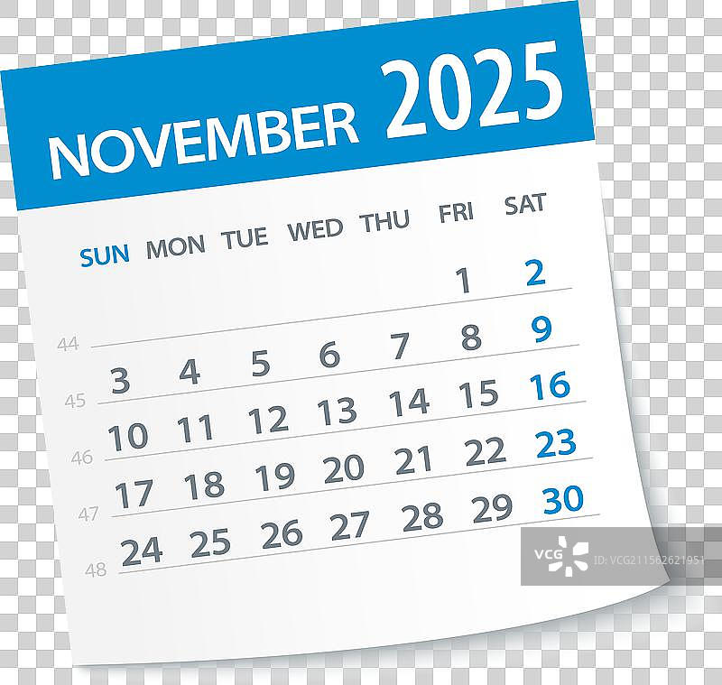 2025年11月日历，周一开始的一周图片素材