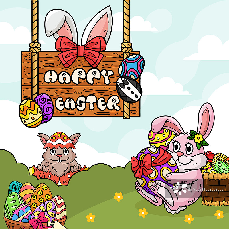 你好，复活节彩蛋狩猎海报方形横幅图片素材