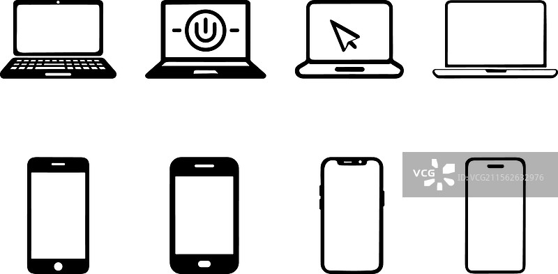 笔记本电脑或智能手机图标集贴纸图片素材
