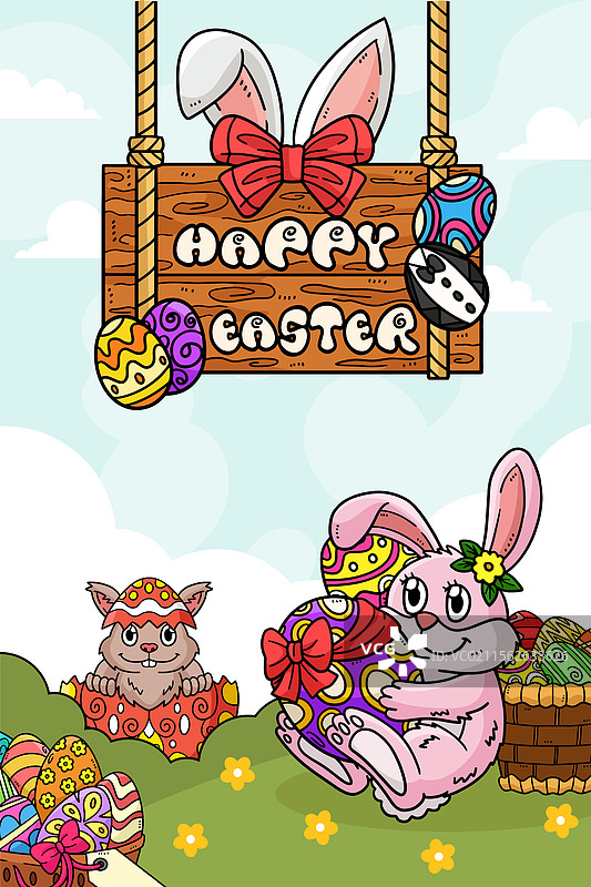 快乐复活节彩蛋狩猎海报竖幅横幅图片素材