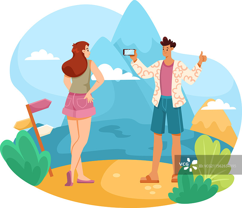 海边度假，男女合影留念图片素材