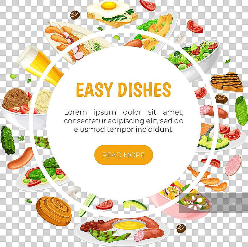 食品和饮料横幅设计，展示不同的菜品图片素材