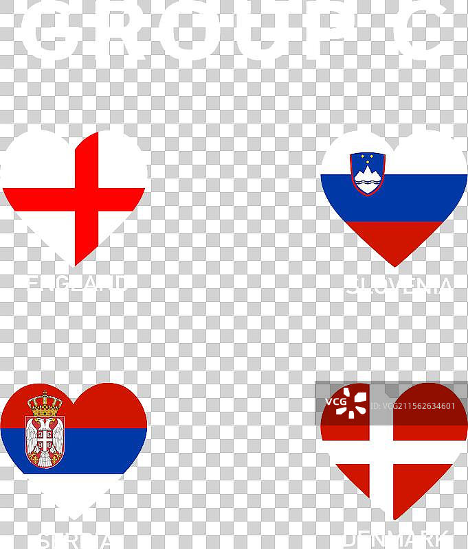 2024年欧洲国家组C的球队旗帜与心形图案图片素材