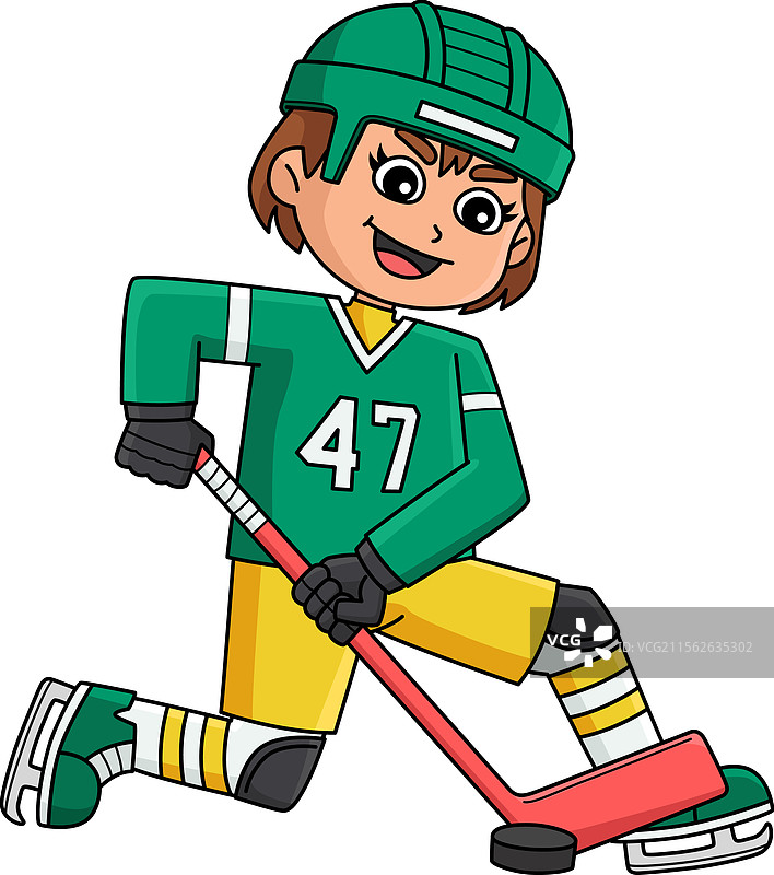 冰球女孩运动员接球卡通剪贴画图片素材