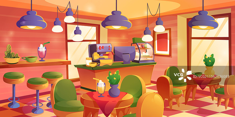 咖啡馆内部的咖啡屋与工作人员图片素材