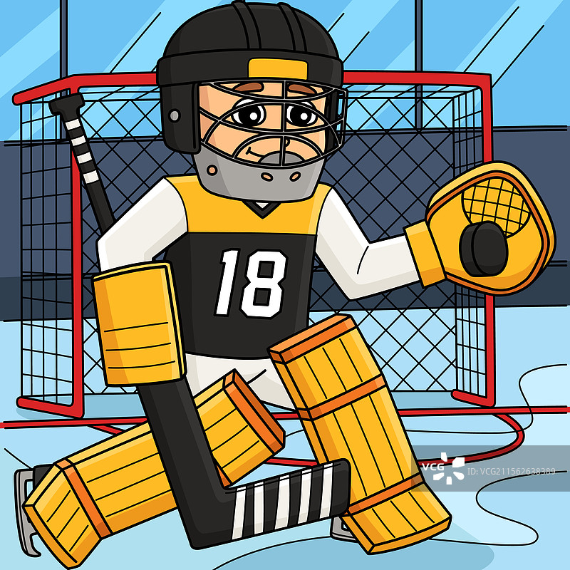 冰球男孩运动员防守队员彩色卡通图像图片素材
