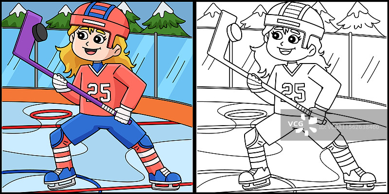 冰球女孩球员接住冰球图片素材