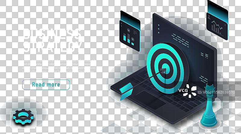 商业战略海报，棋子靠近笔记本电脑图片素材