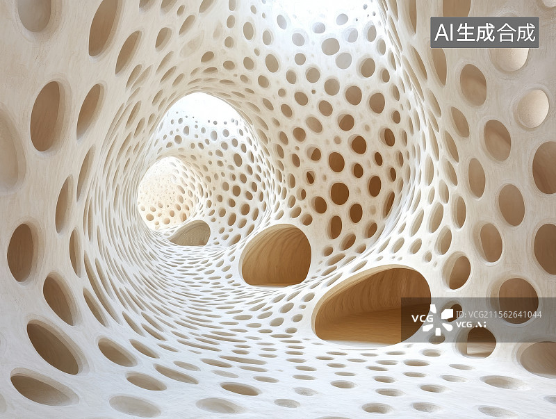 【AI数字艺术】穿孔结构的抽象隧道图片素材