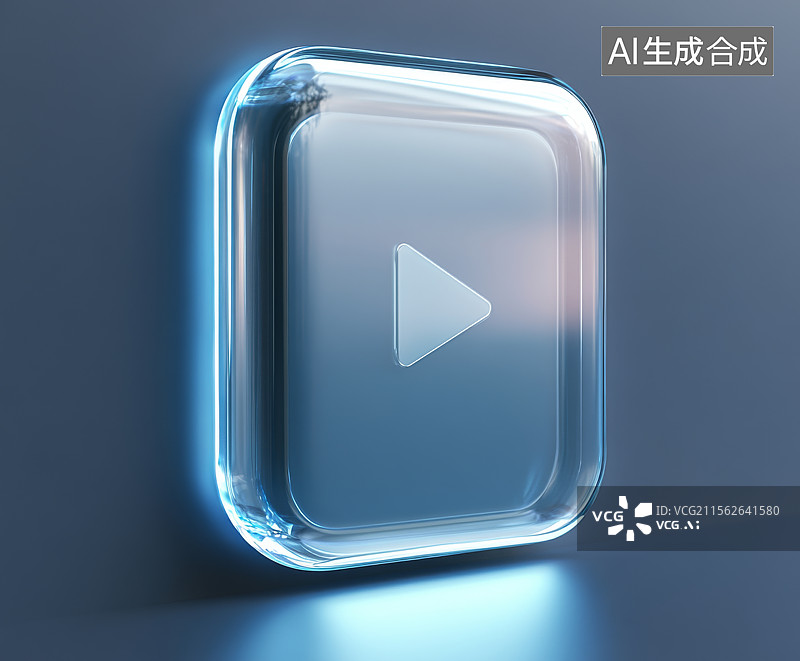 【AI数字艺术】透明玻璃播放按钮图片素材