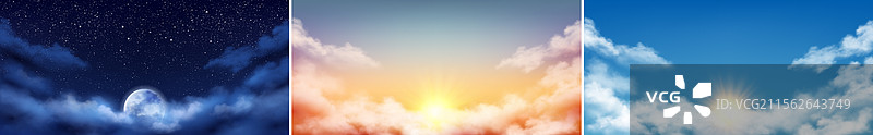 白天和夜晚或黎明的云景天空图片素材