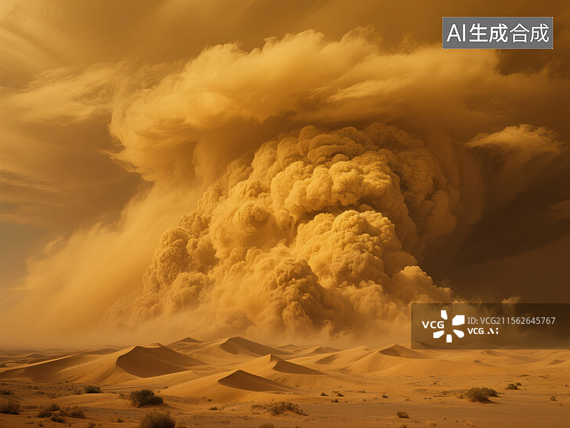 【AI数字艺术】沙漠中震撼的沙尘暴壮观景象图片素材