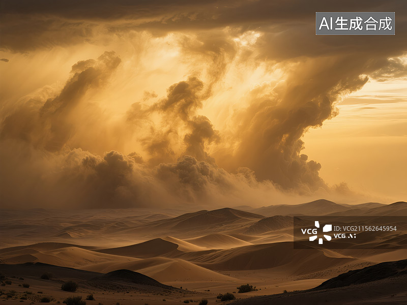 【AI数字艺术】沙漠中震撼的沙尘暴壮观景象图片素材