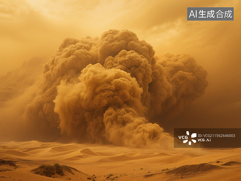 【AI数字艺术】沙漠中震撼的沙尘暴壮观景象图片素材