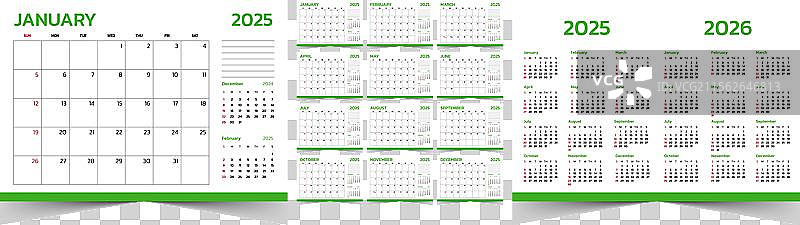 2025年每月日历模板（按周）图片素材