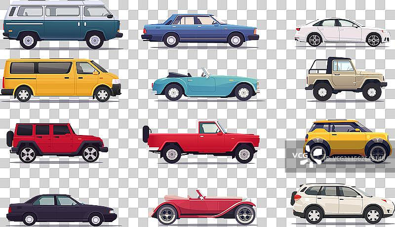 各种汽车平面图形风格图片素材