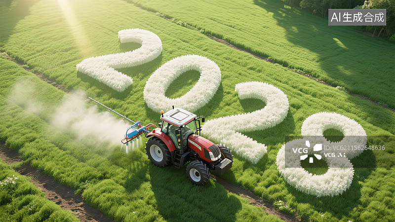 【AI数字艺术】绿色农田中拖拉机驶过2028数字图片素材
