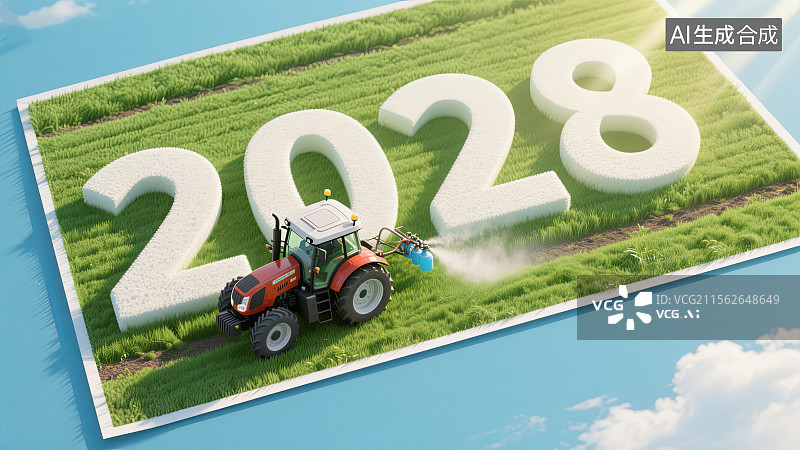 【AI数字艺术】绿色农田中拖拉机驶过2028数字图片素材
