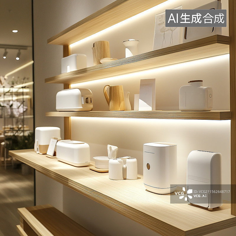 【AI数字艺术】北欧简约暖色风格小家电展台电商背景3D渲染图片素材