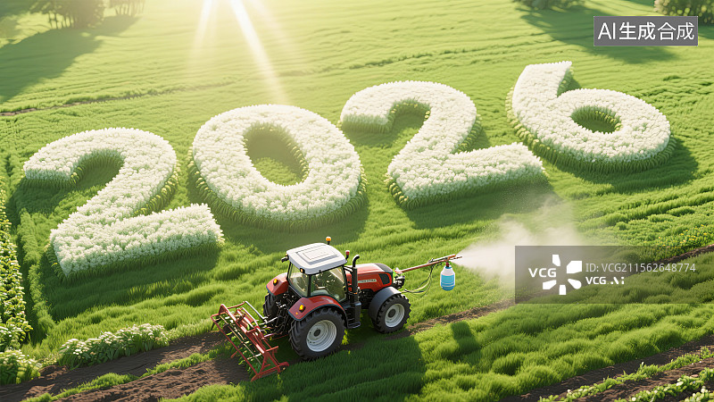 【AI数字艺术】绿色农田中拖拉机驶过2026数字图片素材