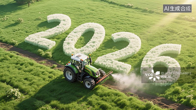 【AI数字艺术】绿色农田中拖拉机驶过2026数字图片素材