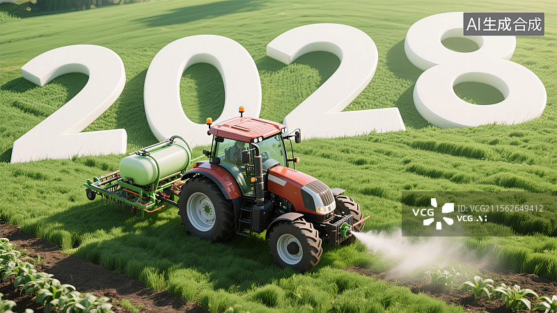 【AI数字艺术】绿色农田中拖拉机驶过2028数字图片素材
