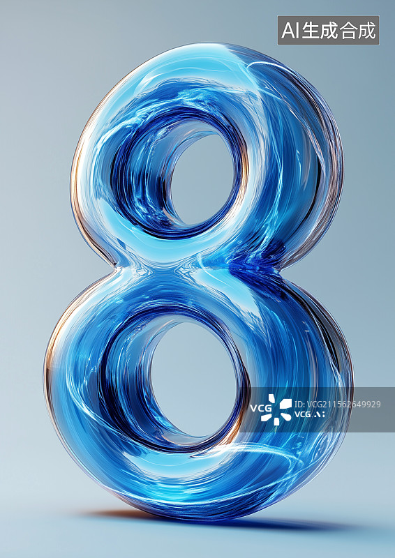 【AI数字艺术】蓝色立体阿拉伯数字8图片素材