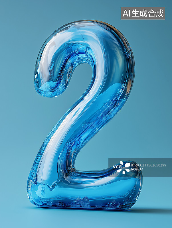 【AI数字艺术】蓝色立体阿拉伯数字2图片素材