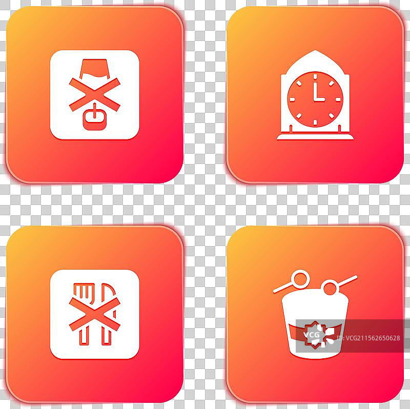 无酒精时钟、斋月禁食和鼓图标图片素材