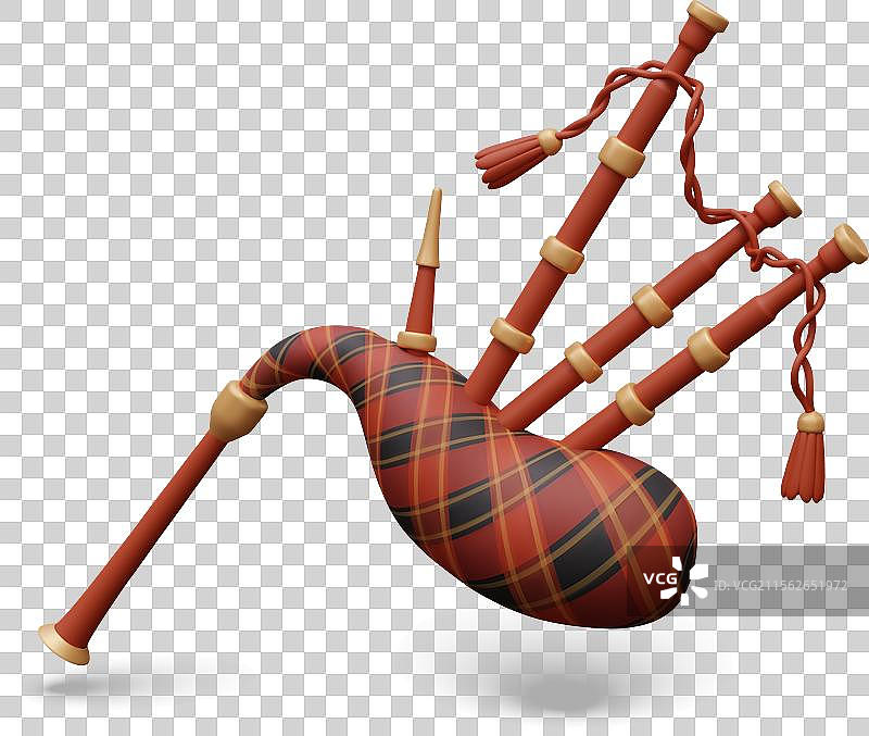 风笛与苏格兰格子图案的复古音乐风情图片素材