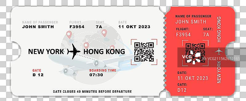 现代飞机票，包含城市、乘客和登机口信息图片素材