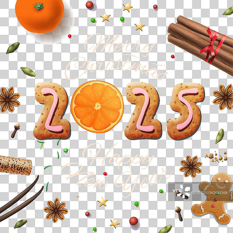 2025年圣诞快乐，新年快乐的组合图片素材