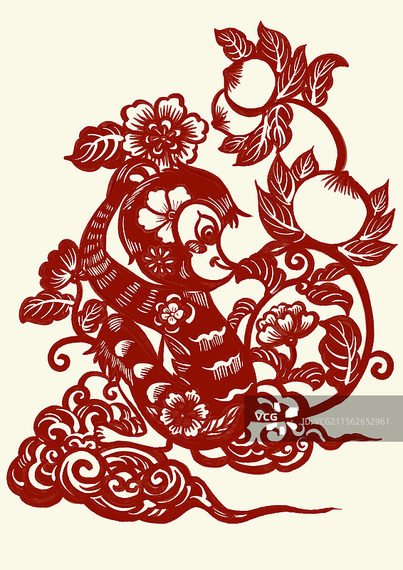 国潮风十二生肖剪纸插画-猴年图片素材