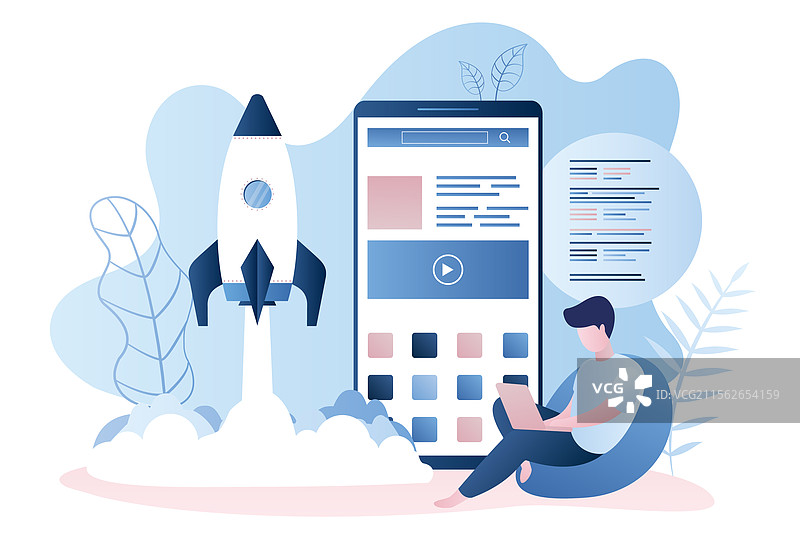 年轻男性程序员与新款大智能手机图片素材