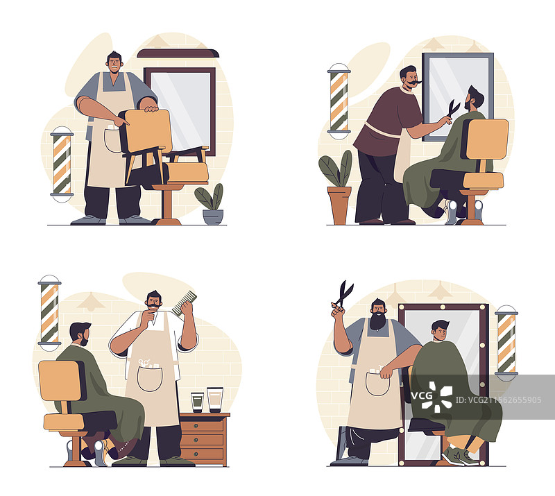 平面网页设计中的理发店概念场景图片素材