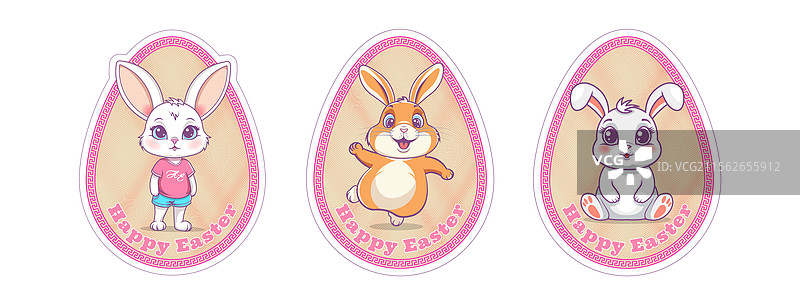 复活节快乐的兔子彩蛋贴纸图片素材