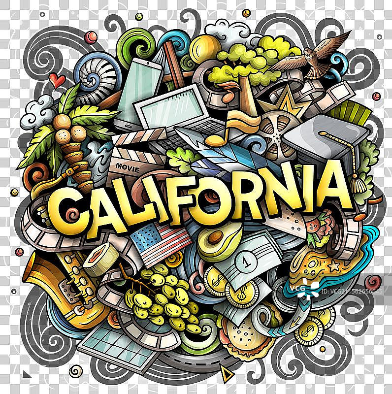 加利福尼亚手绘卡通涂鸦搞笑美国图片素材