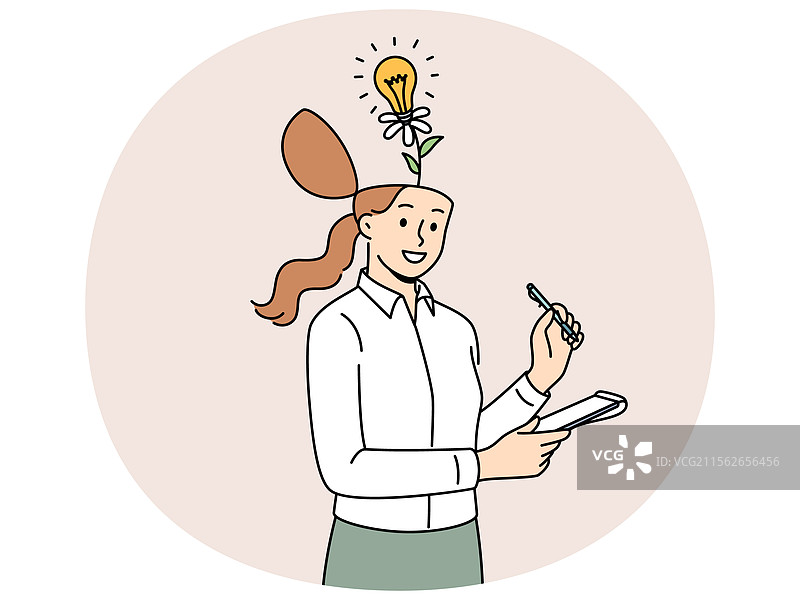 头部长出花朵的女商人图片素材