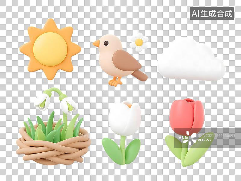 【AI数字艺术】春季3D卡通矢量图标集图片素材
