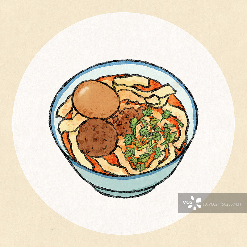 山西大同美食国风插画-刀削面图片素材