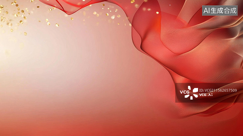 【AI数字艺术】红色丝带中国红新年党建年会红色背景图片素材