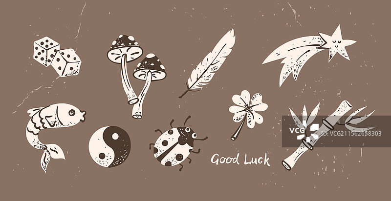 一组传统和亚洲的好运符号图片素材